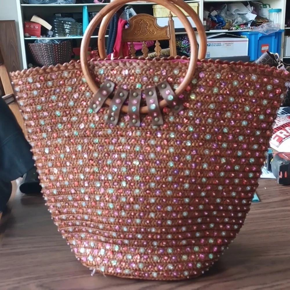 Victoria's Secret, Straw, Bling Bucket Bag, Sexy western, Rocker, sequin, boho